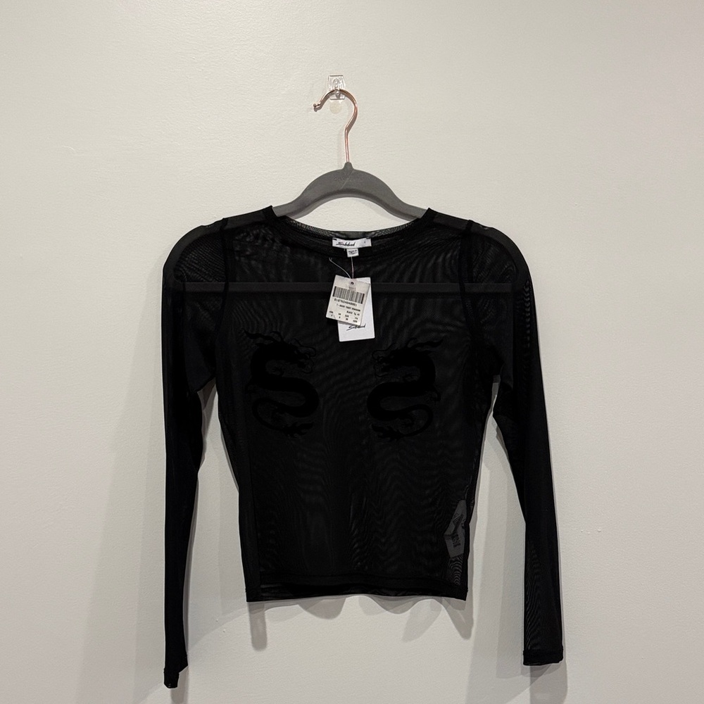 Sexy Black Long Sleeve Mesh Top